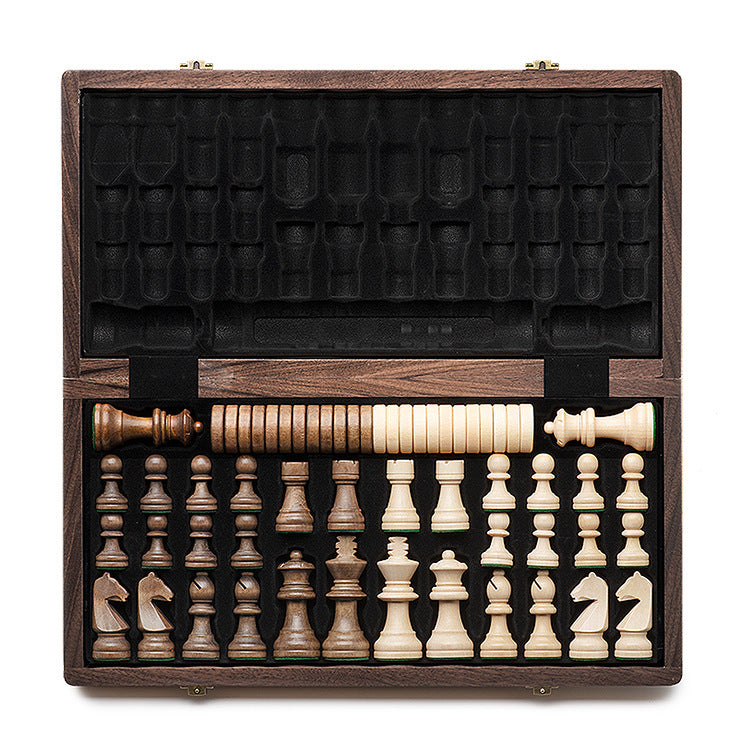 Luxury Walnut Chess & Checkers Set – Solid Wood Folding Game Board with Handcrafted Pieces