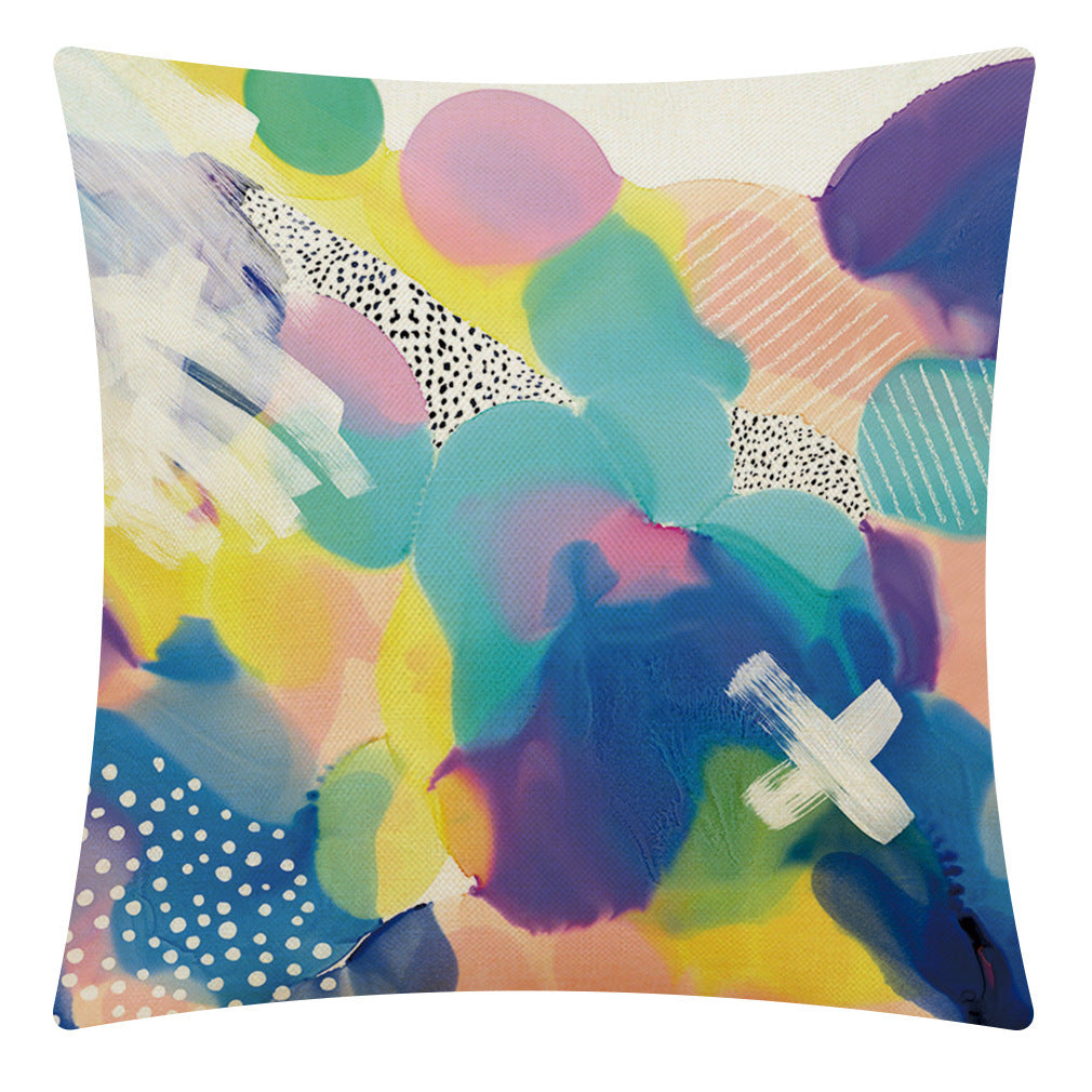 Vibrant Watercolor Cushion Cover – Cotton Linen Throw Pillow