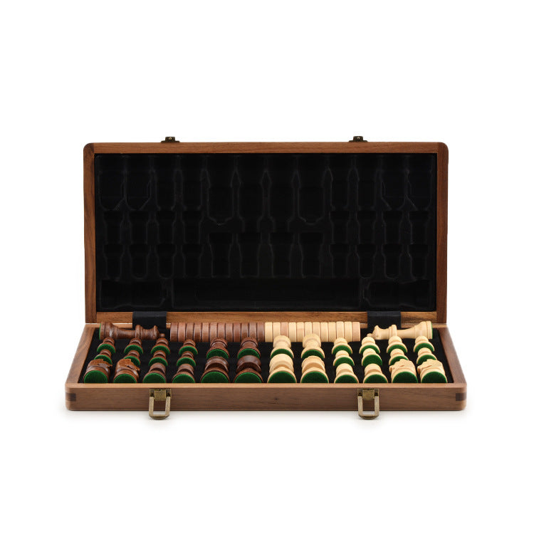 Luxury Walnut Chess & Checkers Set – Solid Wood Folding Game Board with Handcrafted Pieces