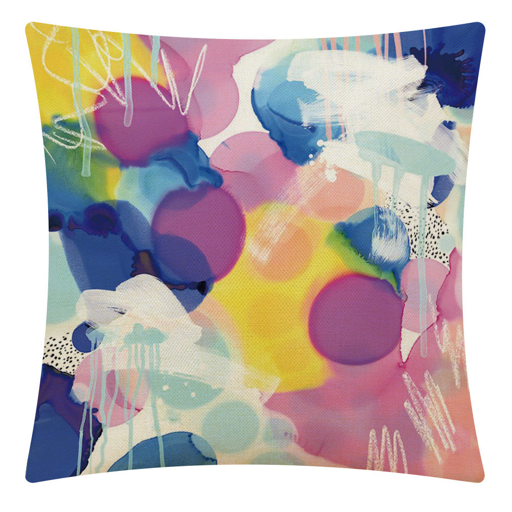 Vibrant Watercolor Cushion Cover – Cotton Linen Throw Pillow
