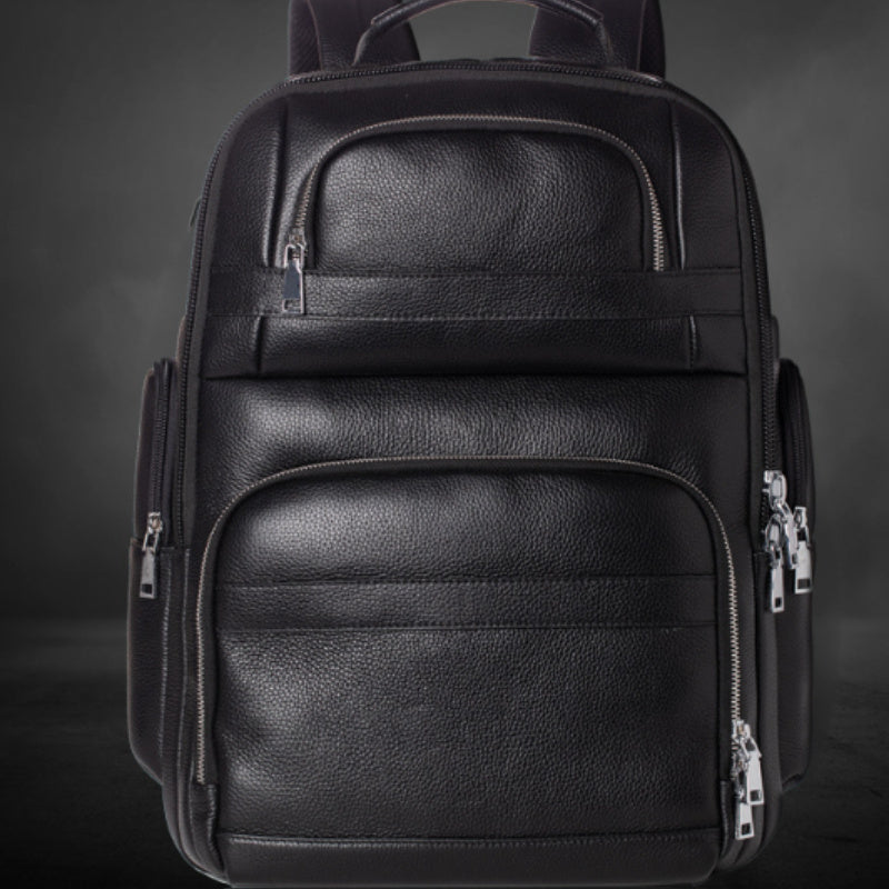 Luxury Genuine Leather Backpack – Timeless Black Travel & Business Bag