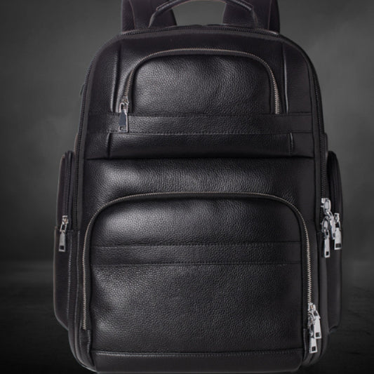 Luxury Genuine Leather Backpack – Timeless Black Travel & Business Bag