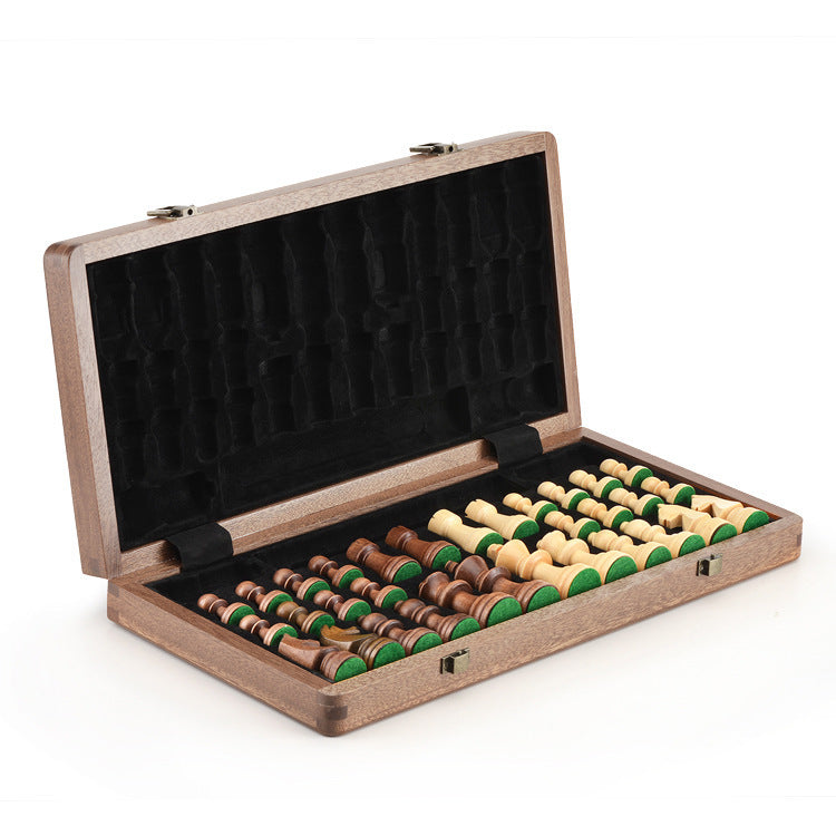 Luxury Walnut Chess & Checkers Set – Solid Wood Folding Game Board with Handcrafted Pieces
