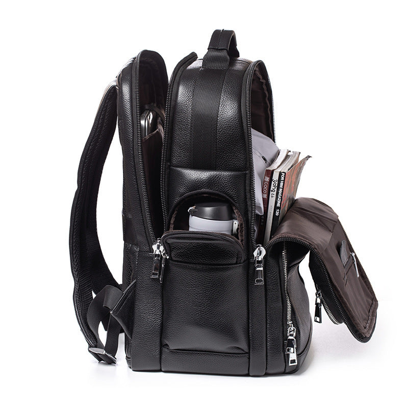 Luxury Genuine Leather Backpack – Timeless Black Travel & Business Bag