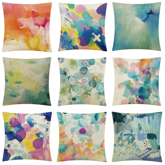 Vibrant Watercolor Cushion Cover – Cotton Linen Throw Pillow